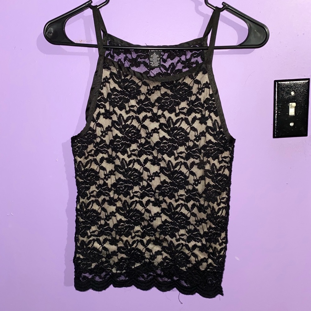 Black & tan lace tank top